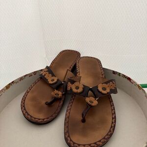 Floral Brown Leather Women's Sandals